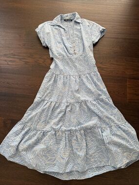 Zara Light Blue Eyelet Tiered Midi Dress